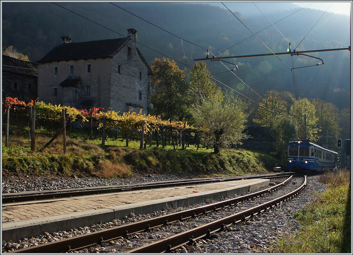 Der SSIF ABe 8/8 23  Ossola  erreicht als Regionalzug 265 von Domodossola nach Re den Bahnhof Verigo.
31. Oktober 2014