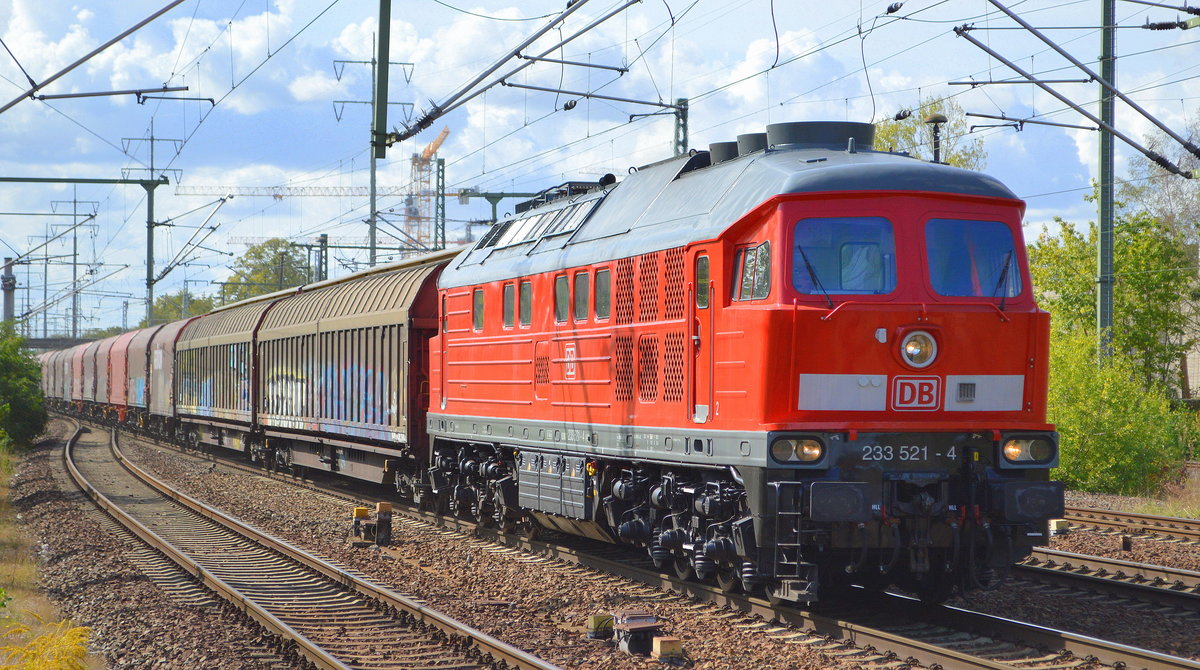 Der tägliche gemischte Güterzug der DB Cargo AG nach Ziltendorf EKO heute mit  233 521-4  [NVR-Nummer: 92 80 1233 521-4 D-DB] Durchfahrt Bahnhof Flughafen Berlin Schönefeld 19.09.19 