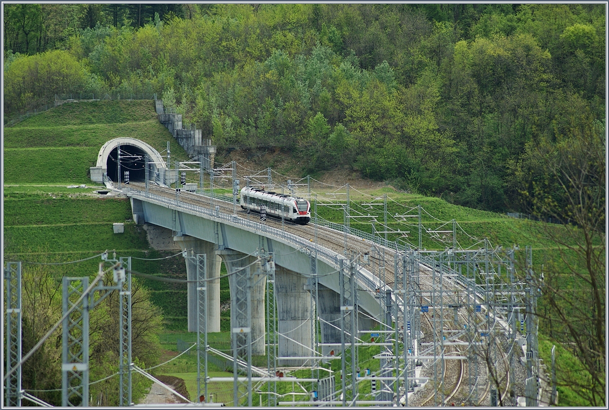 Der TILO RABe 524 002 fährt als S 40 über die 493 Meter lange Bevera Brücke Richtung Varese und erreicht in Kürze Arcisate.

27. April 2019