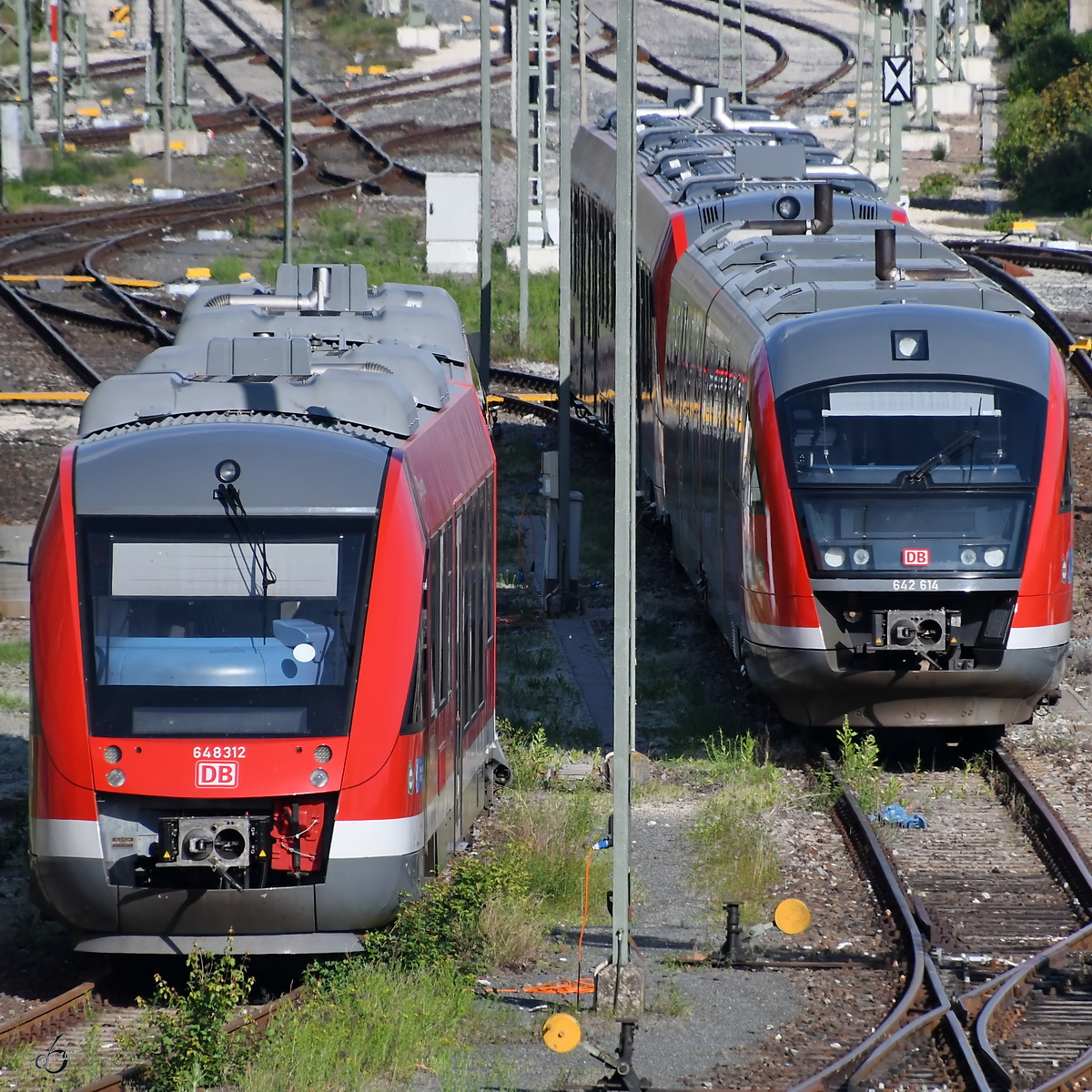 Der Triebzüge 648 312 und 642 614 waren Anfang Juni 2019 in Nürnberg abgestellt.