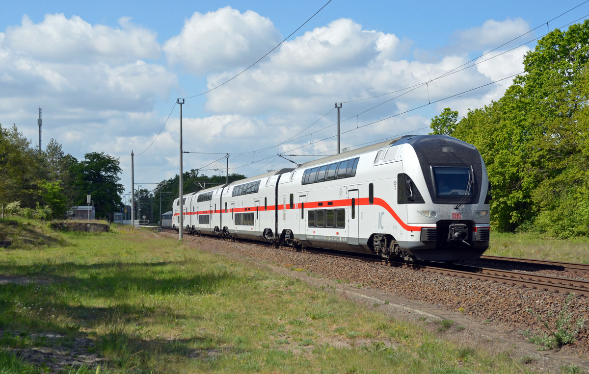 Der Triebzug 4110 rollte am 17.05.20 wegen Bauarbeiten auf der Strecke Berlin - Elsterwerda durch Burgkemnitz Richtung Wittenberg.