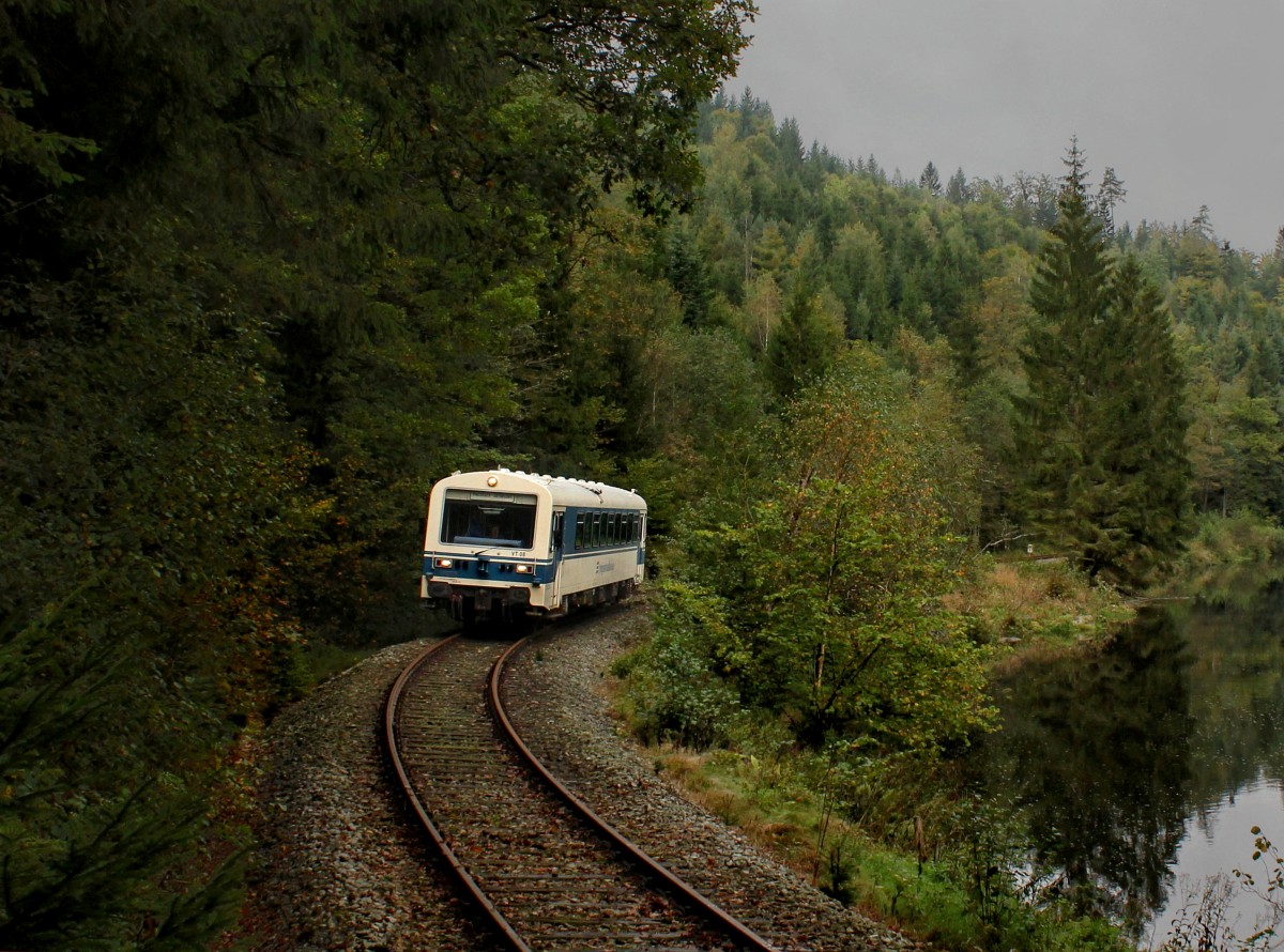 Der VT 08 bei einer Fotofahrt am 27.09.2014 unterwegs bei Gumpenried-Asbach.