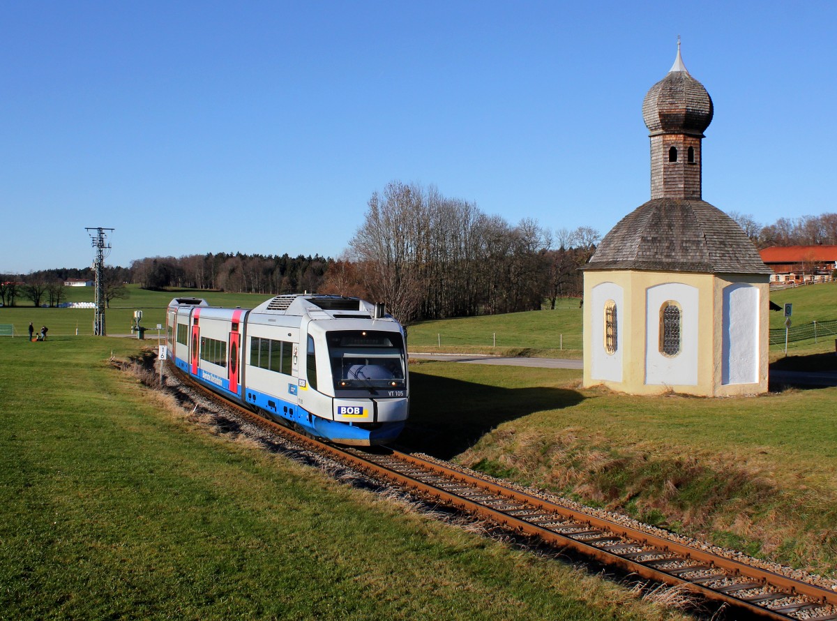 Der VT 105 als BOB nach Tegernsee am 06.12.2015 unterwegs bei Schaftlach.