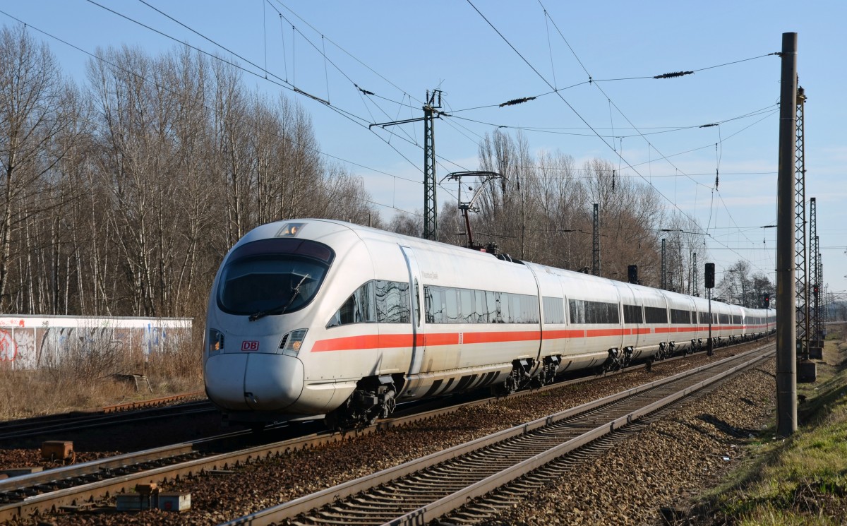 Der wegen Bauarbeiten über den Leipziger Güterring geführte ICE 1548 passiert am 22.02.14 Leipzig-Thekla und wird in kürze den Leipziger Hauptbahnhof erreichen. 