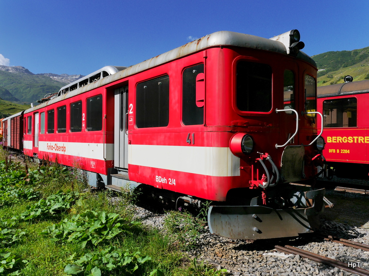 DFB / MGB - Triebwagen BDe4 2/4 41 abgestellt im Areal der DFB in Realp am 04.08.2017