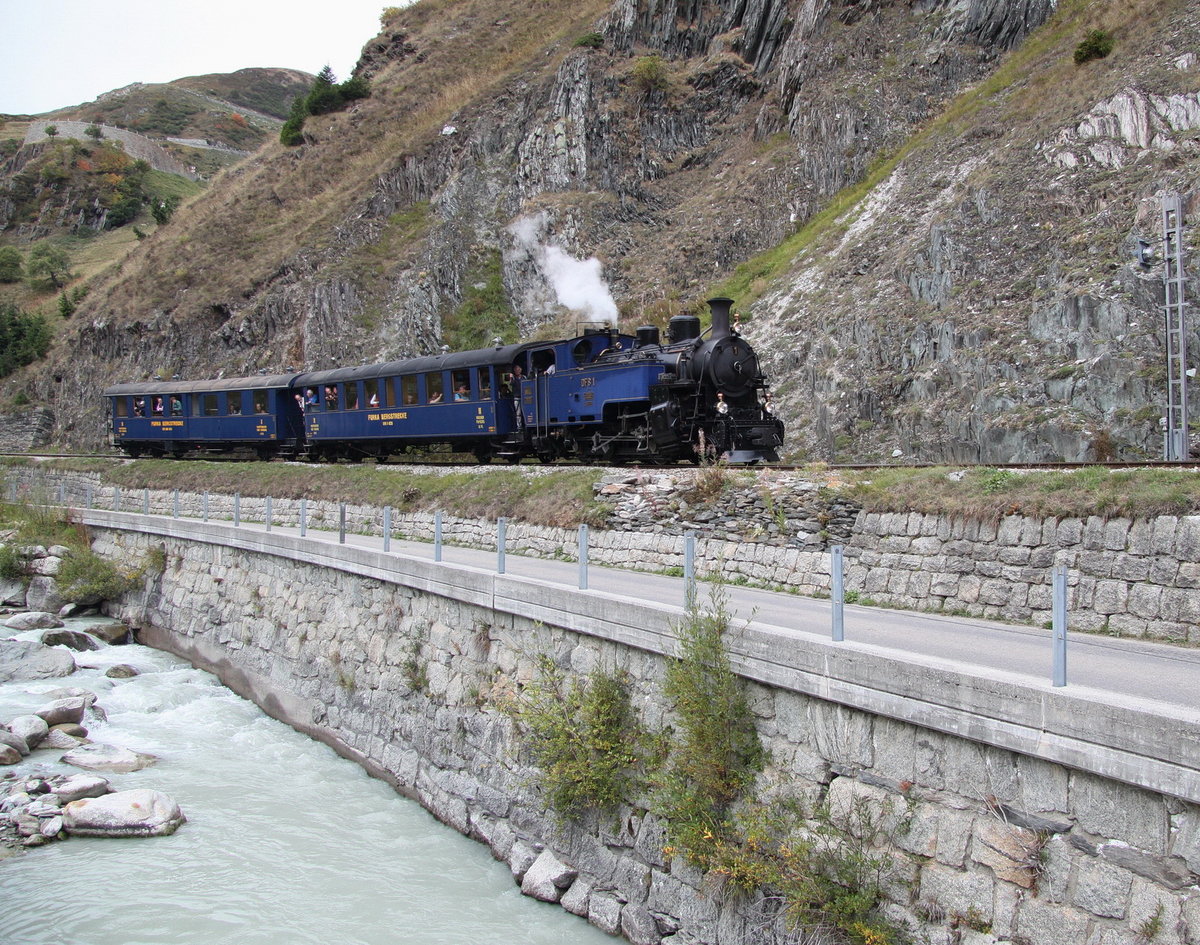 DFB Dampfzug mit HG3/4 Nr.1(ex.BFD/FO/Vietnam)kurz vor der Endstation Realp DFB.16.09.18