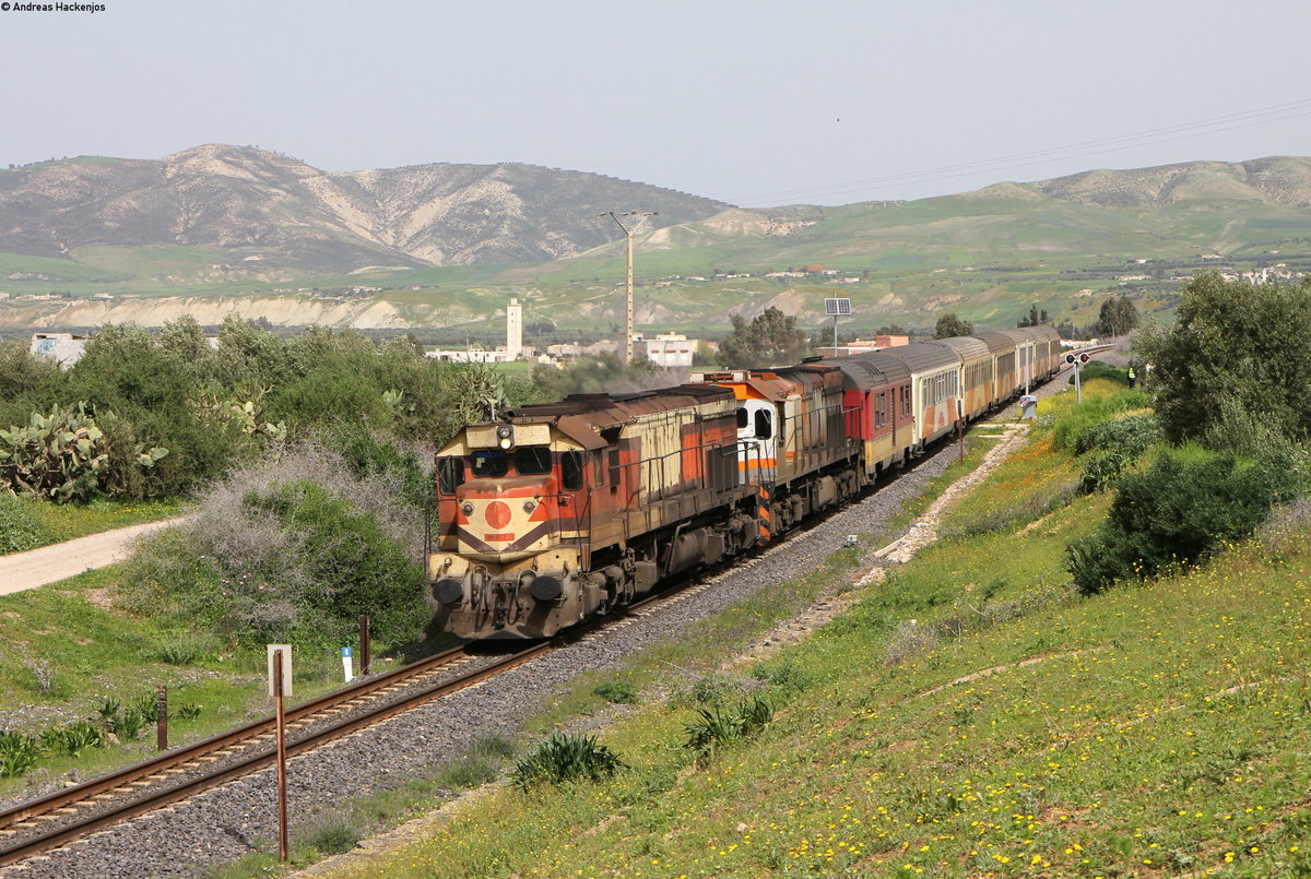 DH 357 und DH 420 mit dem 202/184/308 (Oujda-Tanger Ville) bei Ctre Commune Bouhlou 5.4.18