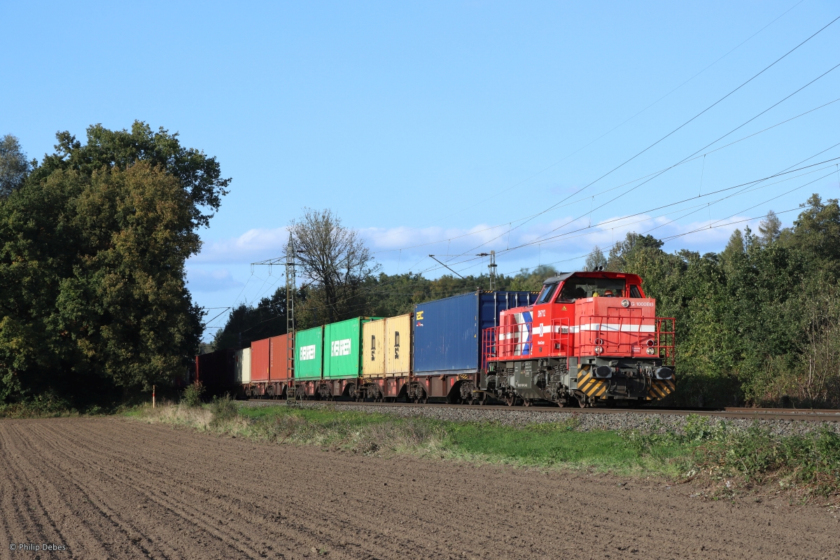 DH712 (Rhein Cargo) mit einem Containerzug in Ratingen Lintorf, 11. Oktober 2022