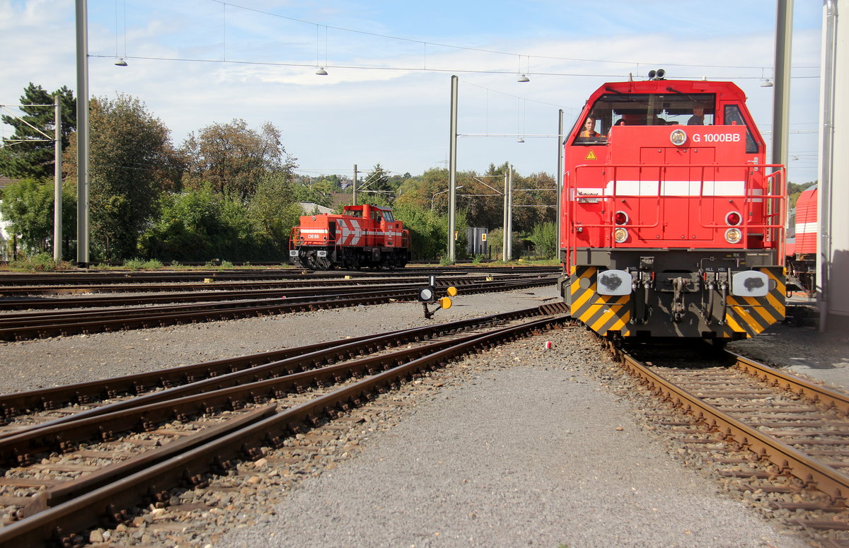 DH717 von Rheincargo kommt von einer Lokmittfahrt bei der Tag der Offenen Tür bei Rheincargo in Brühl-Vochem. 
Augenommen bei der Tag der Offenen Tür bei Rheincargo in Brühl-Vochem. Bei Sommerwetter am Mittag vom 9.9.2018.