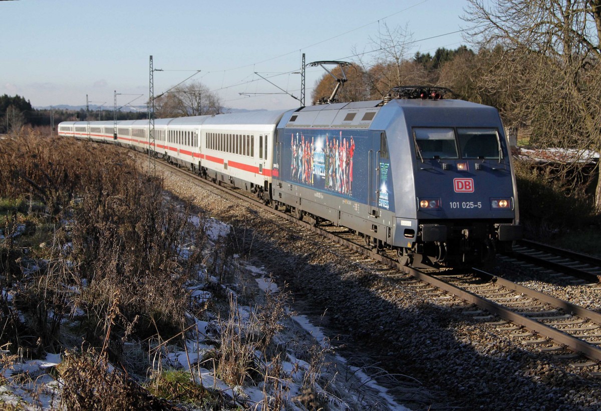 Die 101 025-5 mit EC 217 von Saarbrücken nach Graz bei Übersee am 01.12.2013