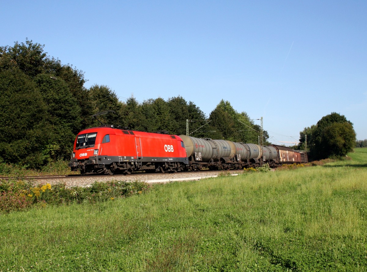 Die 1116 179 mit einem Güterzug am 03.09.2011 unterwegs bei Ostermünchen.