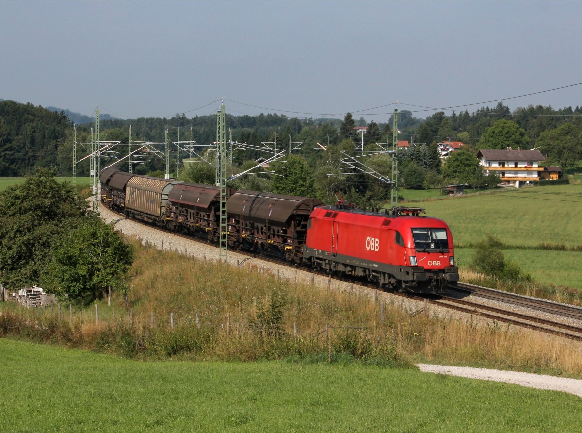 Die 1116 181 mit einem Gterzug  am 24.08.2013 unterwegs bei Teisendorf.