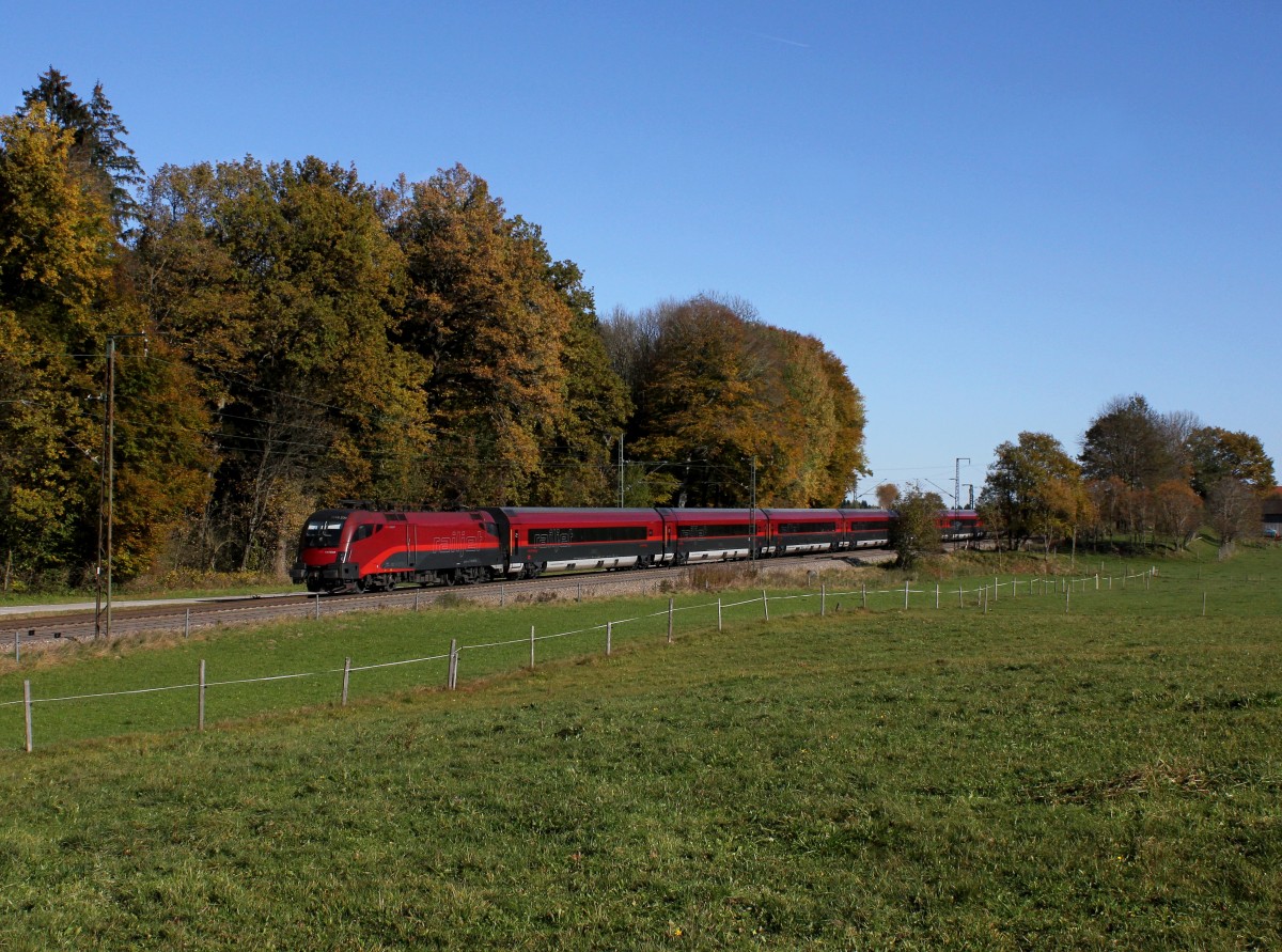 Die 1116 231 mit einem RJ nach München am 02.11.2014 unterwegs bei Hufschlag.