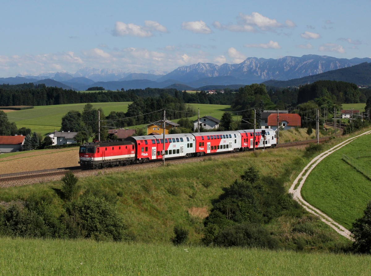 Die 1144 273 mit einem Sonderzug am 17.08.2014 unterwegs bei Pöndorf.