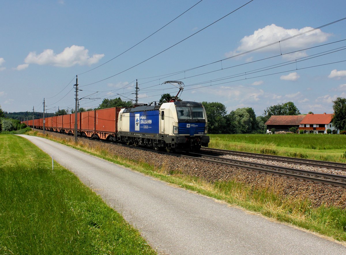 Die 1193 980 mit einem Containerzug am 28.06.2015 unterwegs bei Heitzingerau.