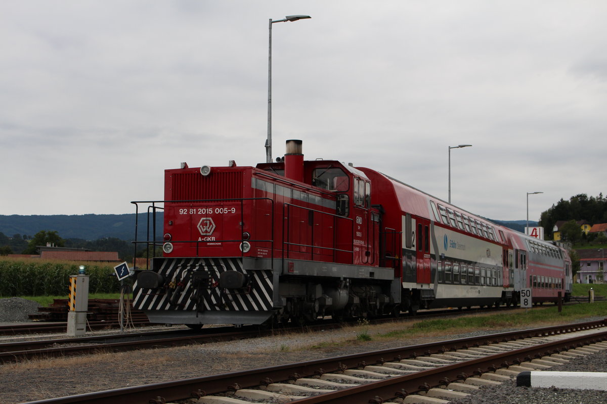 Die 1500.5 hat am 21.8.2019 den R8567 von Graz Hbf nach Wies-Eibiswald gebracht und übernachtet hier bis zum nächsten Tag.