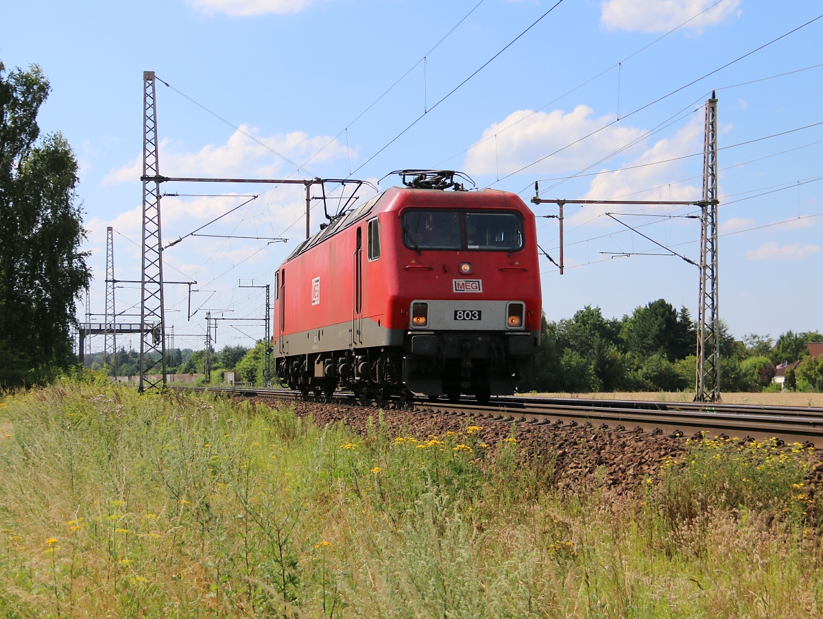 Die 156 003 (MEG 803) kam am 23.07.2014 als Tfzf in Richtung Seelze bei Dedensen-Gümmer vorbei.