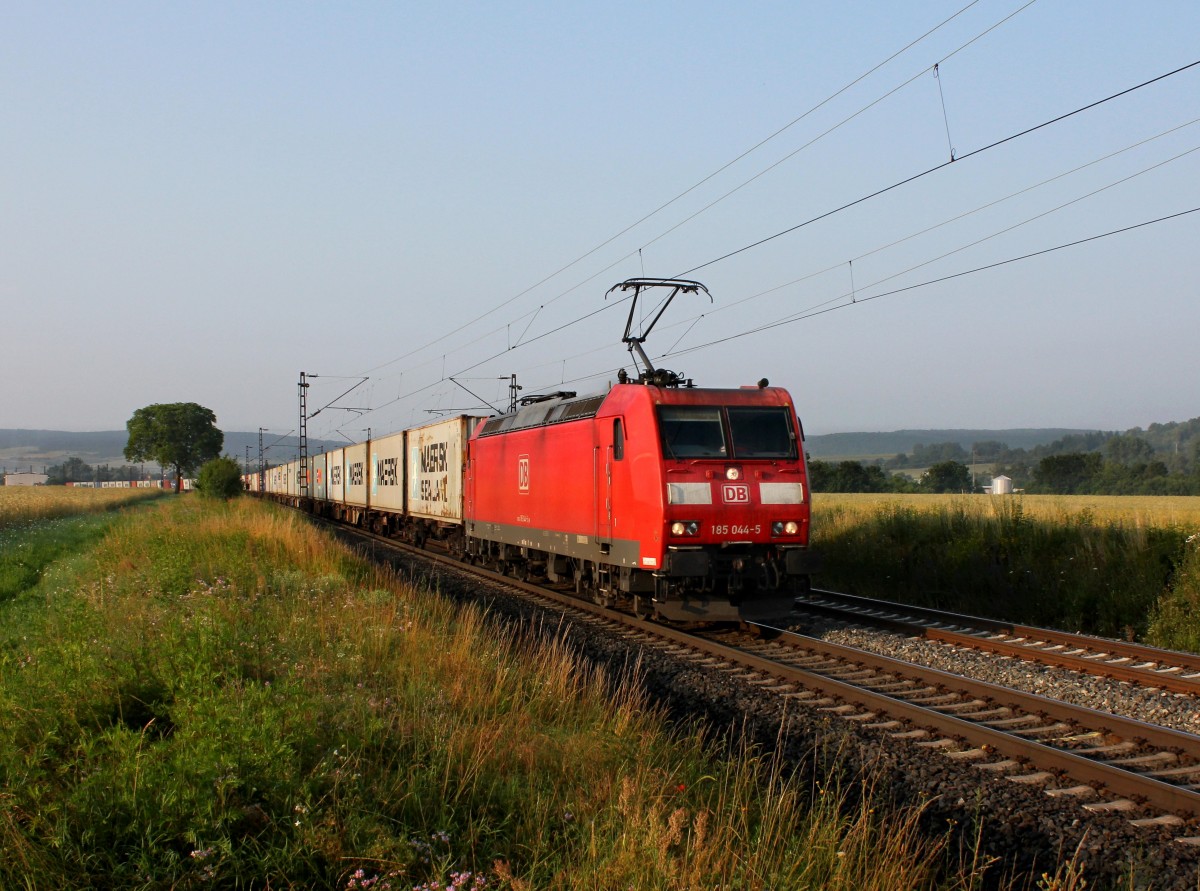 Die 185 044 mit einem Containerzug am 06.07.2013 unterwegs bei Himmelstadt.