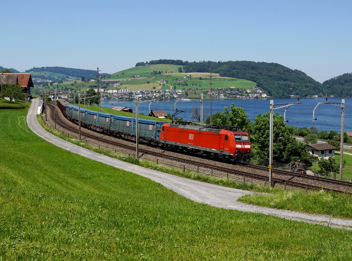 Die 185 131 mit einem Güterzug am 26.05.2017 unterwegs bei Immensee.