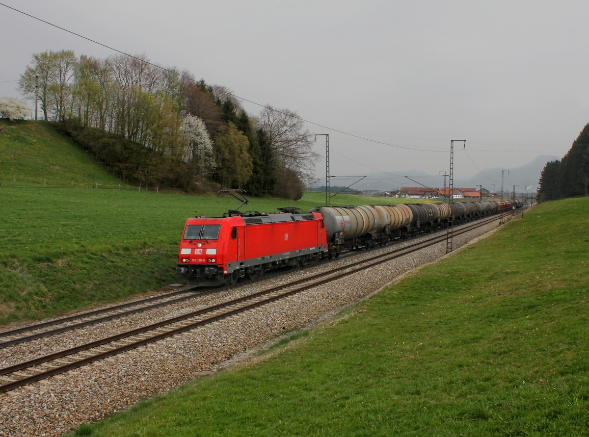 Die 185 320 mit einem Güterzug am 04.04.2014 unterwegs bei Straß.