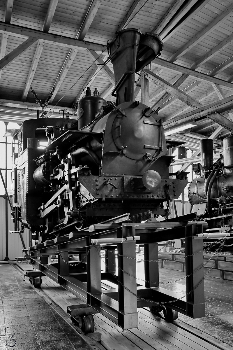 Die 1893 gebaute Zahnraddampflokomotive Z3, System Abt der Salzkammergut-Lokalbahn (Schafbergbahn) ist in der Lokwelt Freilassing zu sehen. (August 2020)