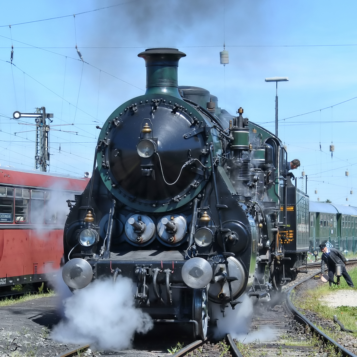 Die 1918 gebaute Bayerische S 3/6  3673  Anfang Juni 2019 im Bayerischen Eisenbahnmuseum in Nördlingen.