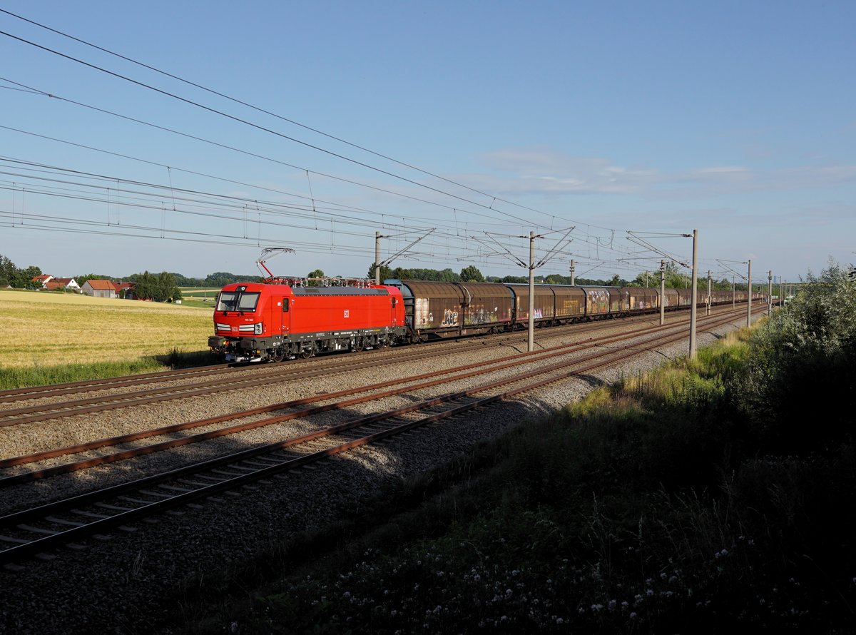 Die 193 382 mit einem Güterzug am 05.07.2019 unterwegs bei Unterweilbach.