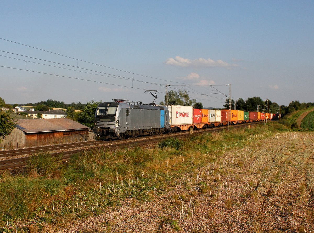 Die 193 802 mit einem Containerzug am 09.09.2016 unterwegs bei Fahlenbach.