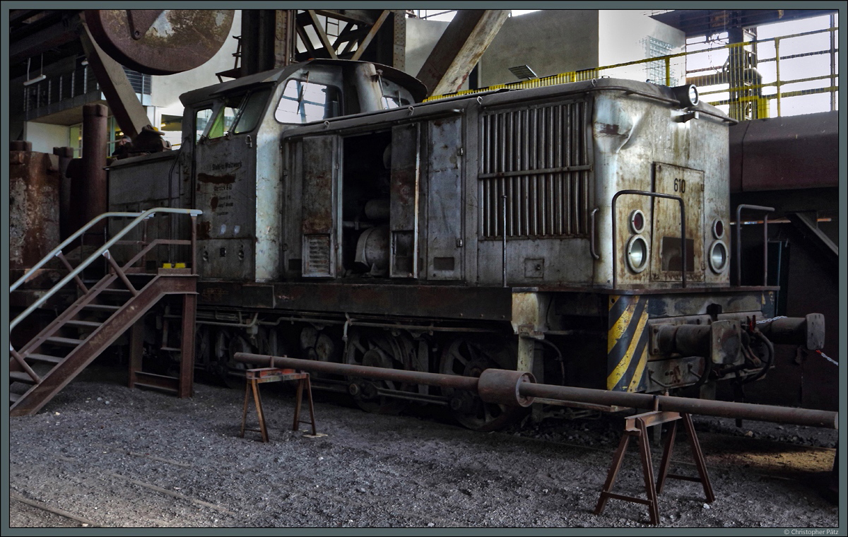 Die 1965 ausglieferte V60  610  des VEB Stahl- und Walzwerk Brandenburg steht als Ausstellungsstück im Industriemuseum Brandenburg. (15.02.2020)