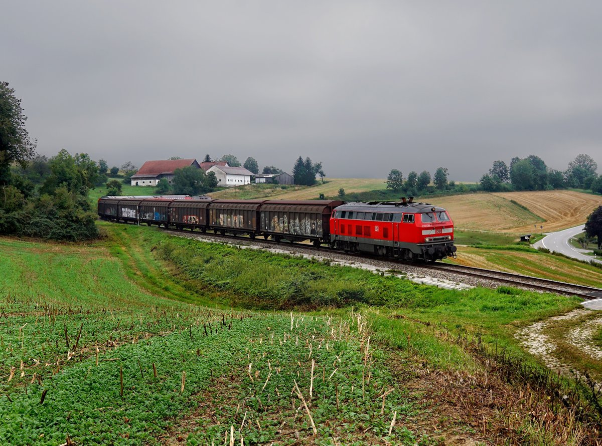 Die 218 430 mit dem BR Radlzug am 04.08.2019 unterwegs bei Fürstenzell.