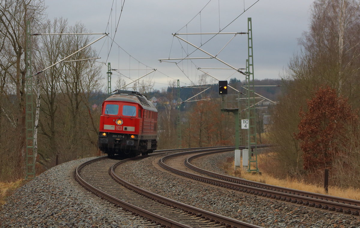 Die 233 217 als Lz. Leistung von Hof nach Zwickau am 28.01.2018 in Jößnitz aufgenommen. 