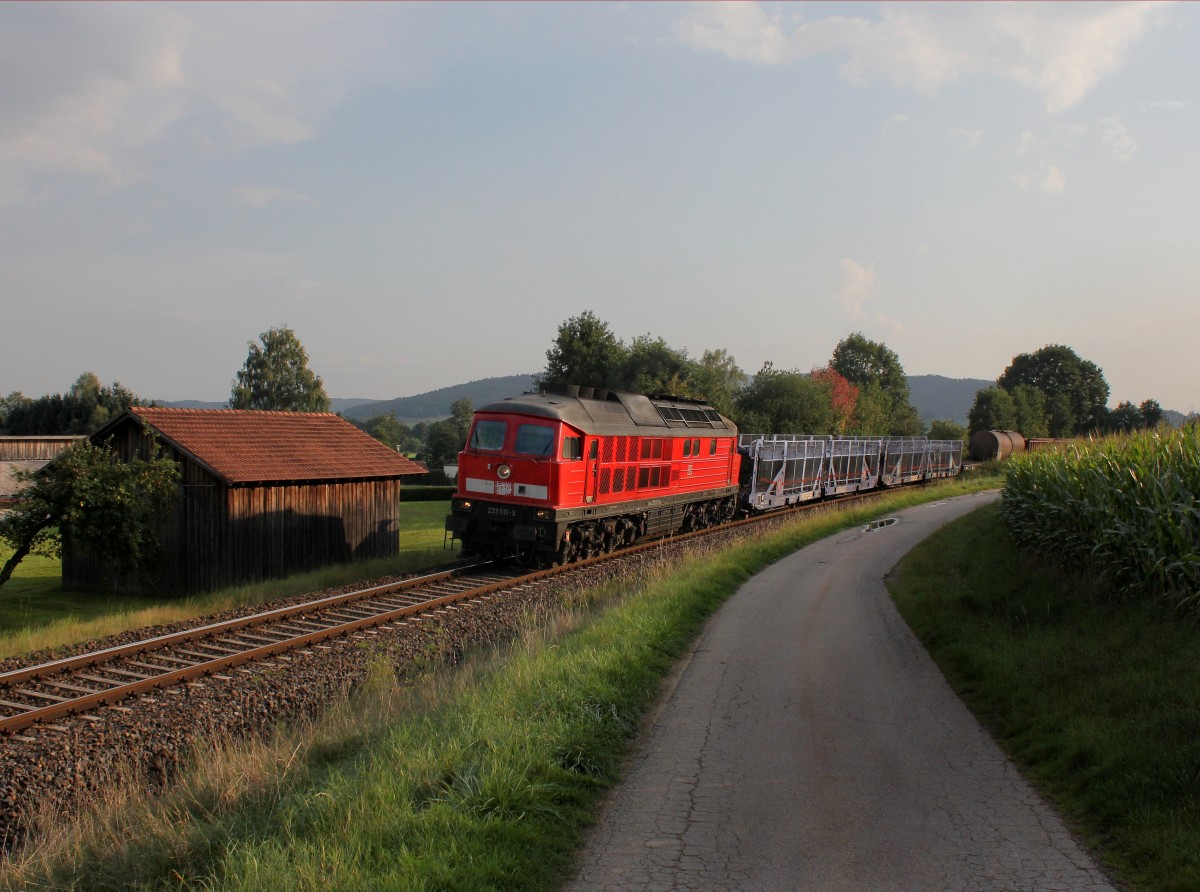 Die 233 511 mit einem Güterzug am 06.09.2014 unterwegs bei Kothmaißling.