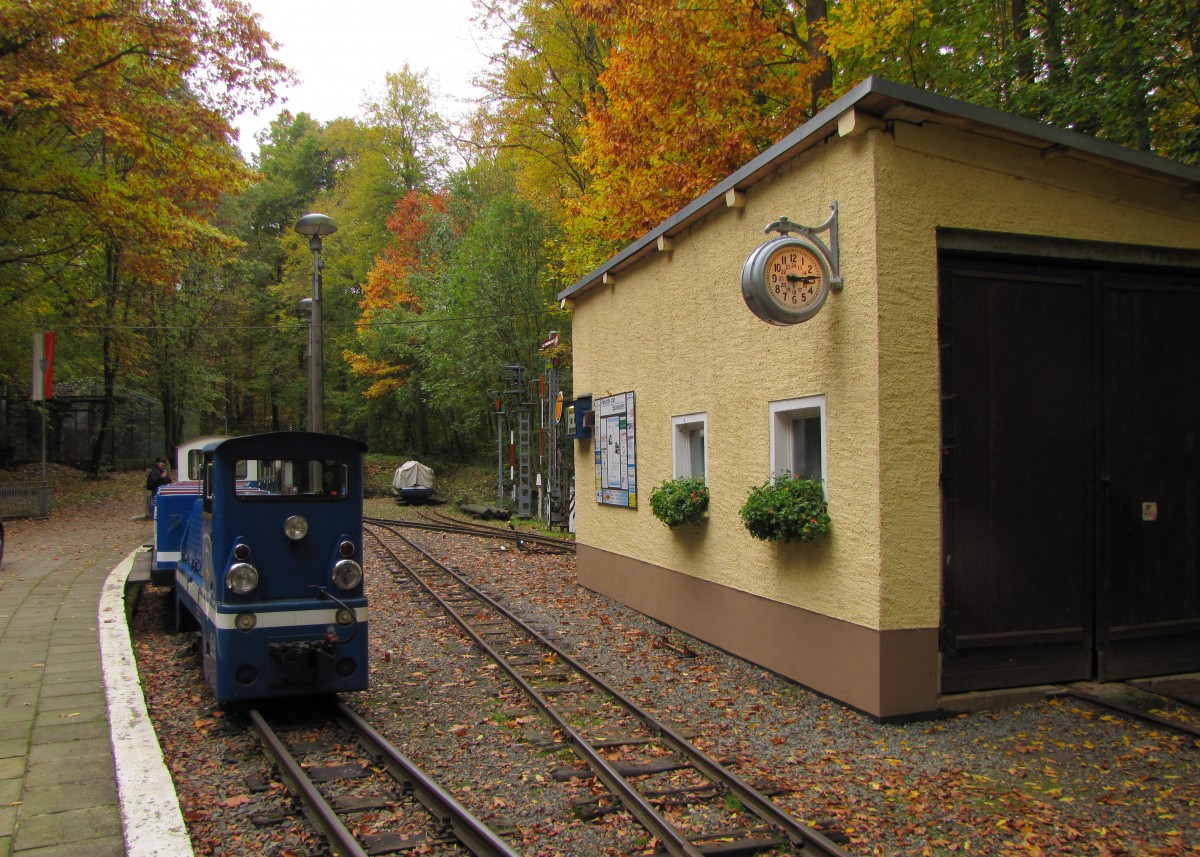 Die 399 312-8 der Parkeisenbahn Gera, am 22.10.2015 im Bahnhof Wolfsgehege.