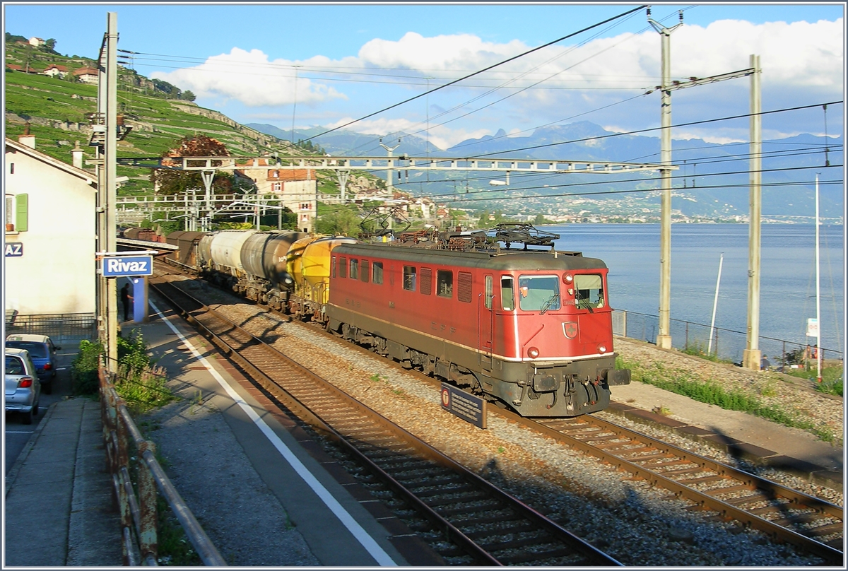 Die Ae 6/6 11485 fährt mit ihrem Güterzug durch die Station Rivaz.
30. Juli 2007
