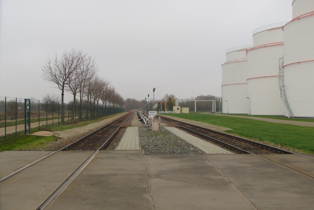 Die Anschlussgleise vom Tanklager in Emleben. Am 15.11.2013 durch den Zaun fotografiert. 