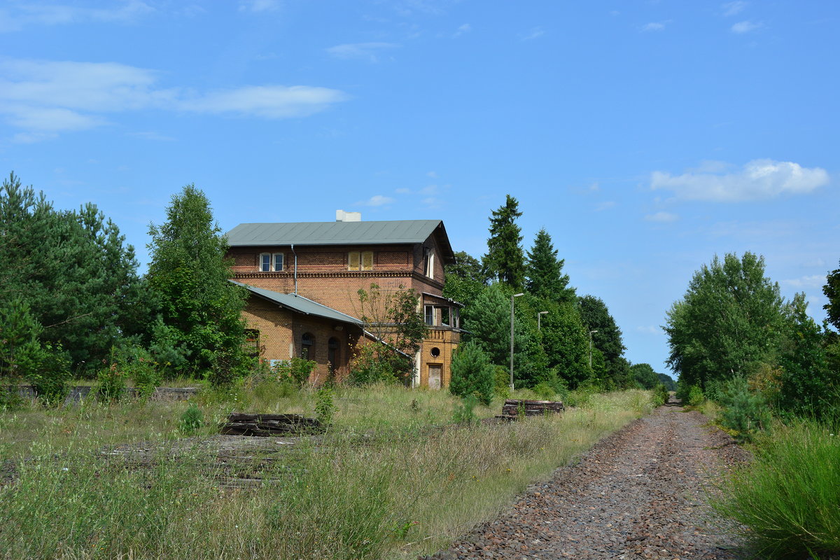 Die Bahnsteige sind ebenso wie die Gleise schon abgebaut. Vom Bahnhof Nedlitz ist nicht mehr viel übrig. 1992 wurde die Strecke ab Nedlitz bis Güterglück 2 Gleisig ausgebaut und 1 Jahr später elektrifiziert. Nur 10 Jahre später wurde die Strecke 2004 stillgelegt und wird teilweise zurück gebaut. 

Nedlitz 01.08.2017