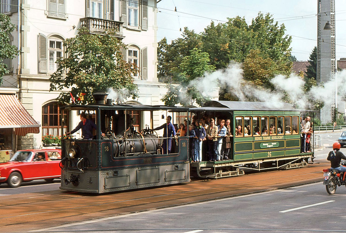 Die Berner Tramway Dampflokomotive 18 am Burgernziel, 4.September 1976 
