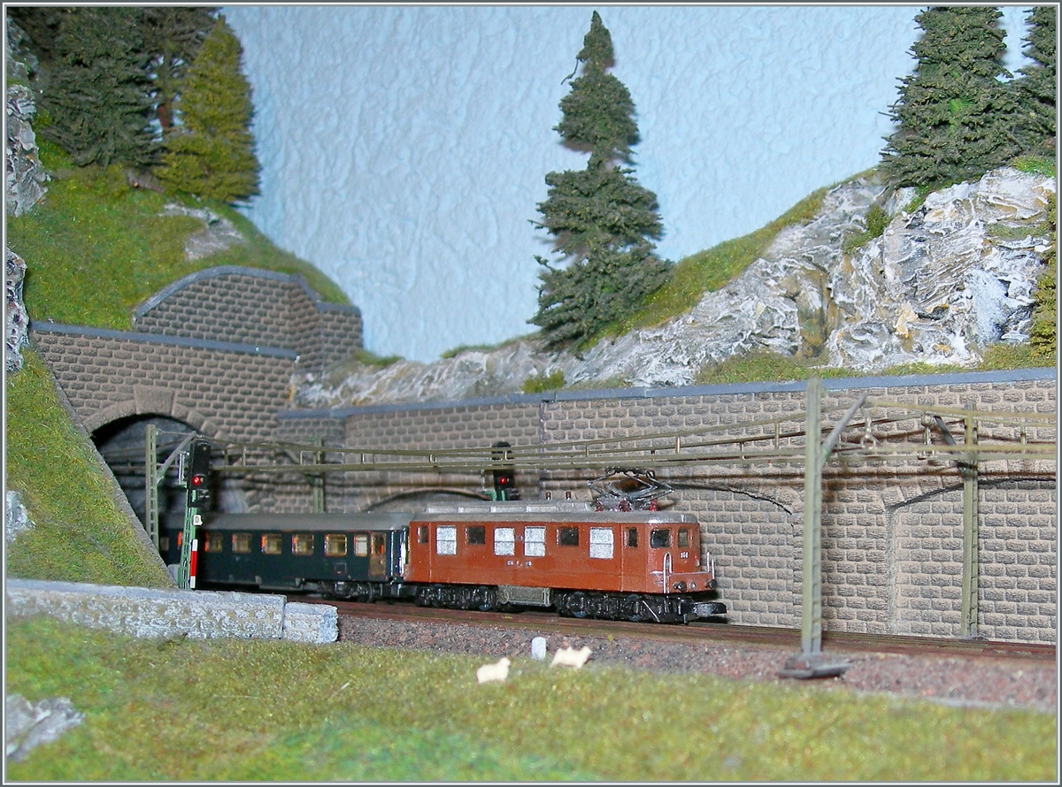 Die BLS Ae 4/4 251 ist mit einem Schnellzug Milano - Bern auf meiner Spur Z mini Club Anlage unterwegs. Auch wenn die beim Vorbild 1944 in Betrieb genommene Ae 4/4 gegen das Ende ihrer Einsatzzeit eher im Regionalverkehr eingesetzt wurde, nehme ich mir die Freiheit, die Modellbahnlok wie eine BLS Re 4/4 (Re 425) einzusetzen. Der hier nur teilweise zu sehende FS Wagen bedarf noch einiger Arbeit, und auch an der Lok überlege ich mir noch das eine oder andere Detail anzufügen.  

7. Februar 2021