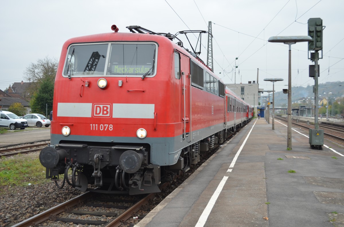 Die BR 111 078 in Mosbach Neckarelz am 2014:10:29, 09:44:24 Uhr