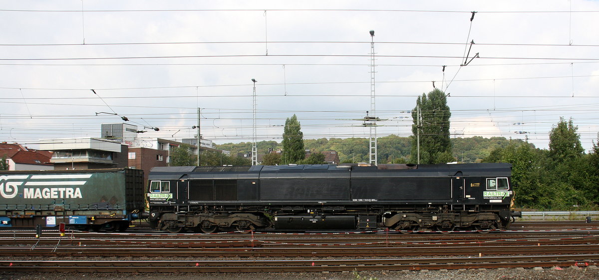 Die Class 66 266 118-9 von Railtraxx fährt mit einem KLV-Containerzug aus Basel(CH) nach Bierset-Awans(B) bei der Ausfahrt aus Aachen-West und fährt in Richtung Montzen/Belgien. 
Aufgenommen vom Bahnsteig in Aachen-West.
Am Nachmittag vom 5.9.2016.
