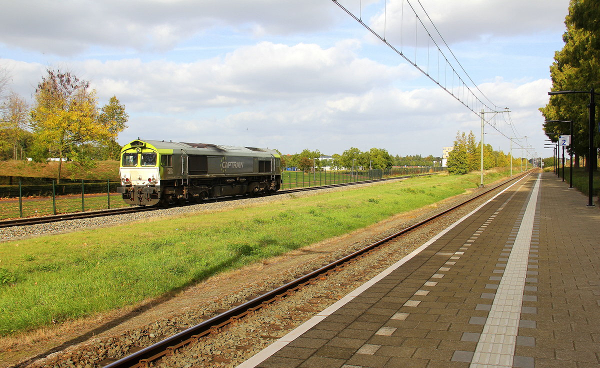 Die Class 66 6609/PB05 von Captrain kommt als Lokzug aus Sittard(NL) nach Geleen-Lutterade(NL) und fährt in Geleen-Lutterade(NL) ein.
Aufgenommen in Geleen-Lutterade(NL). 
Bei Sonne und Wolken am Nachmittag vom 3.10.2018.