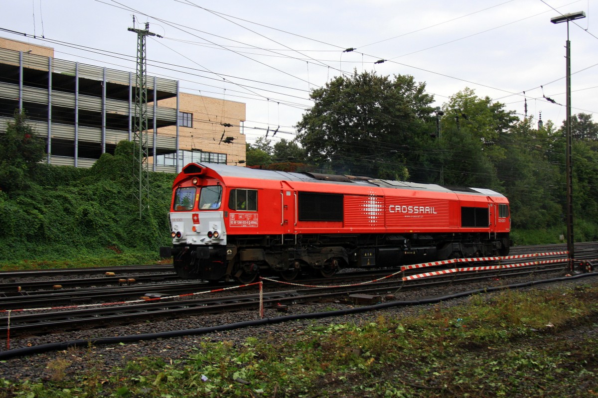 Die Class 66 DE6301  Debora  von Crossrail fhrt als Lokzug aus Aachen-West nach Montzen(B) bei Regenwetter in der Abendstimmung am 10.9.2013.