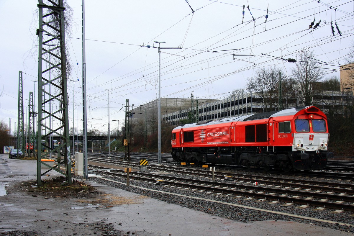 Die Class 66 DE6308  Anja  von Crossrail rangiert in Aachen-West. Bei Regenwetter am Nachmittag vom 8.2.2014.