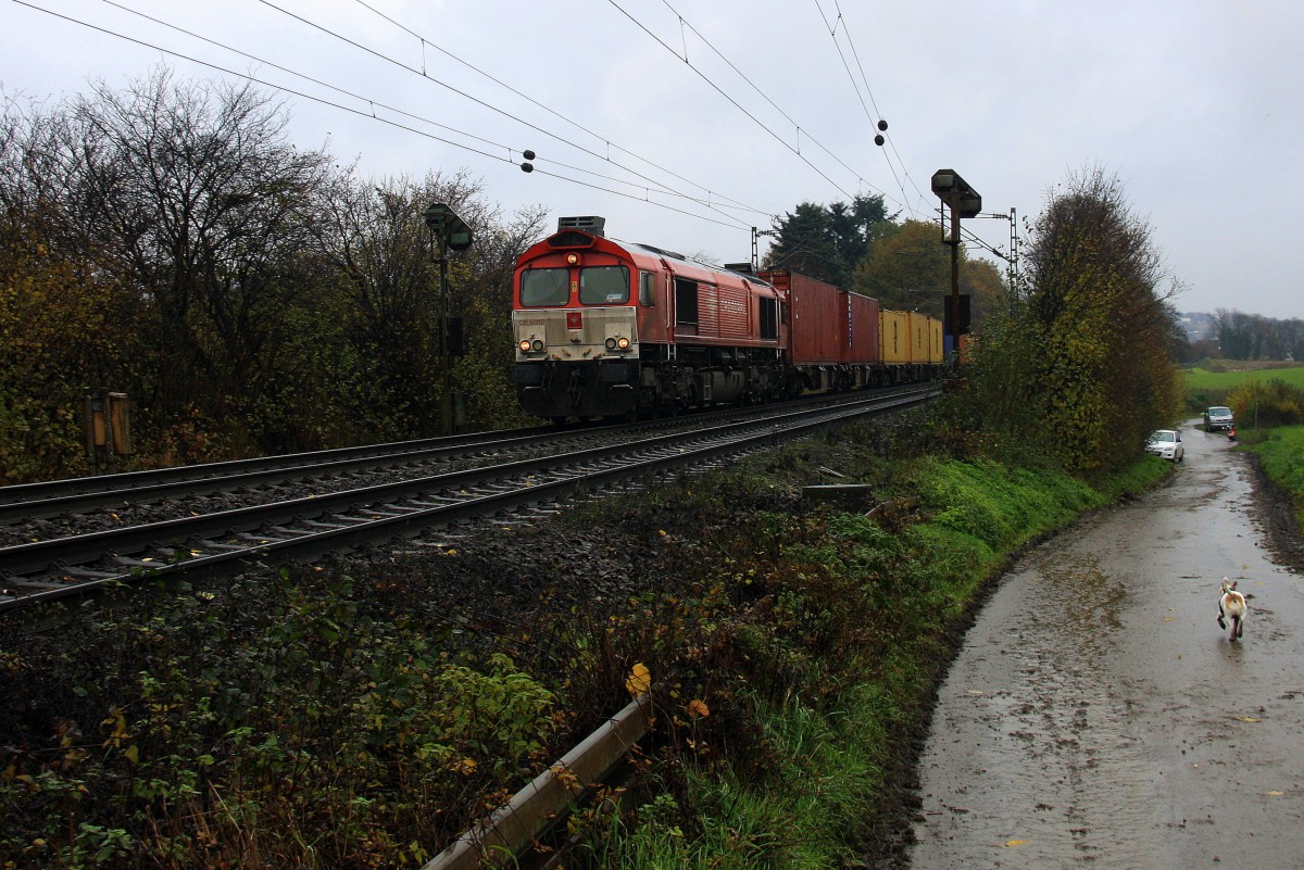 Die Class 66 DE6312  Alix  von Crossrail kommt aus Richtung Aachen-West und fhrt die Gemmenicher-Rampe hoch mit einem sehr langen MSC-Containerzug aus Weil Am Rhein(D) nach Antwerpen-Berendrecht(B).
Aufgenommen an der Montzenroute am Gemmenicher-Weg bei Nieselregen am Nachmittag vom 24.11.2013. 