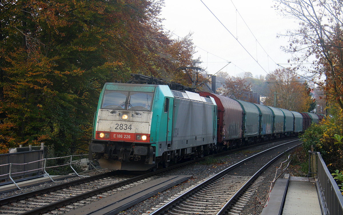 Die Cobra 2834 kommt aus Richtung Aachen-West mit einem Coilzug aus Kinkempois(B) nach Köln-Gremberg und fährt durch Aachen-Schanz in Richtung Aachen-Hbf,Aachen-Rothe-Erde,Stolberg-Hbf(Rheinland)Eschweiler-Hbf,Langerwehe,Düren,Merzenich,Buir,Horrem,Kerpen-Köln-Ehrenfeld,Köln-West,Köln-Süd. Aufgenommen vom Bahnsteig von Aachen-Schanz.
Am Nachmittag vom 8.11.2016.