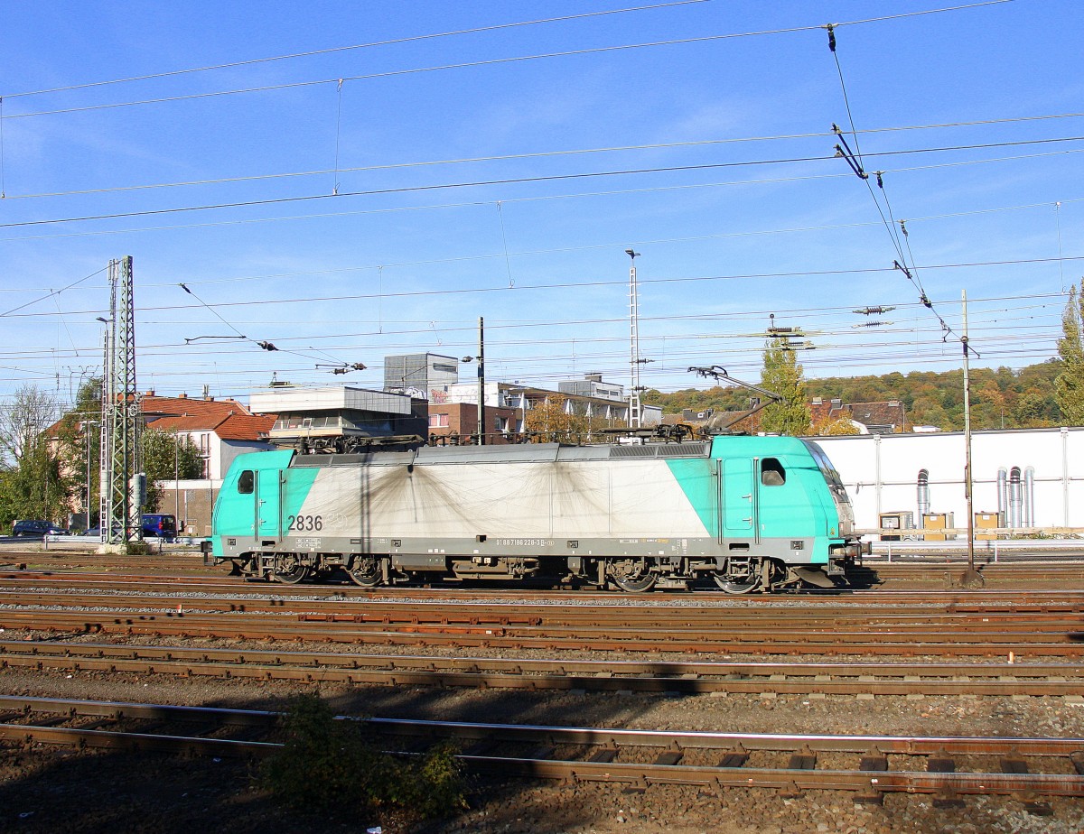 Die Cobra 2836  fährt als Lokzug von Aachen-West nach Montzen/Belgien. 
Aufgenommen vom Bahnsteig in Aachen-West bei schönem Herbstwetter am Nachmittag vom 18.10.2014.