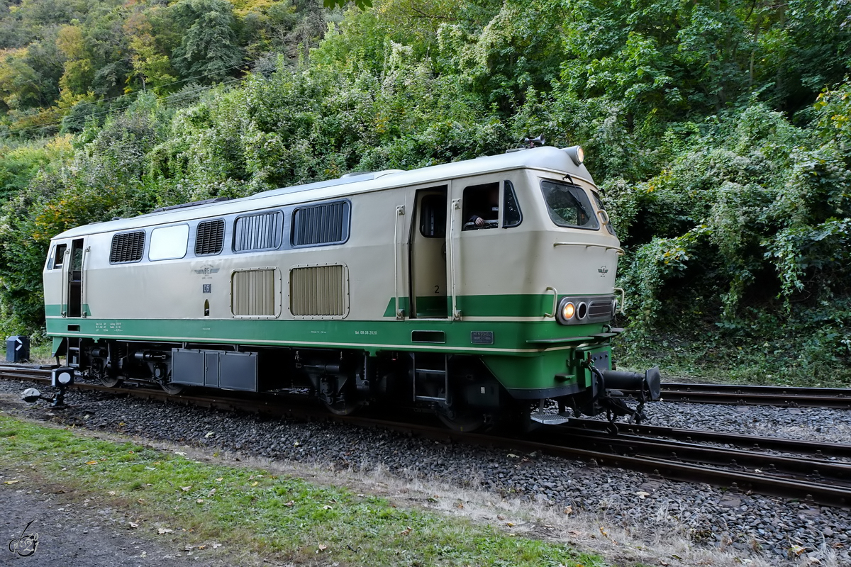 Die D5 rangiert in Brohl-Lützing, so gesehen Anfang Oktober 2021 während der Veranstaltung  120 Jahre Brohltalbahn .