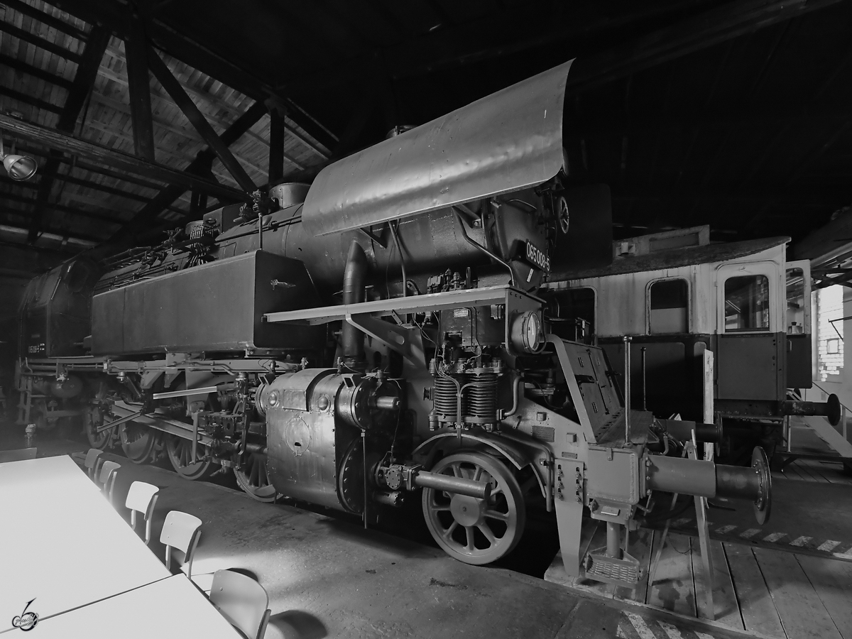 Die Dampflokomotive 065 008-5 wurde 1955 bei LKM gebaut und ist hier im Lokschuppen Pomerania zu sehen. (Pasewalk, Juni 2020) 