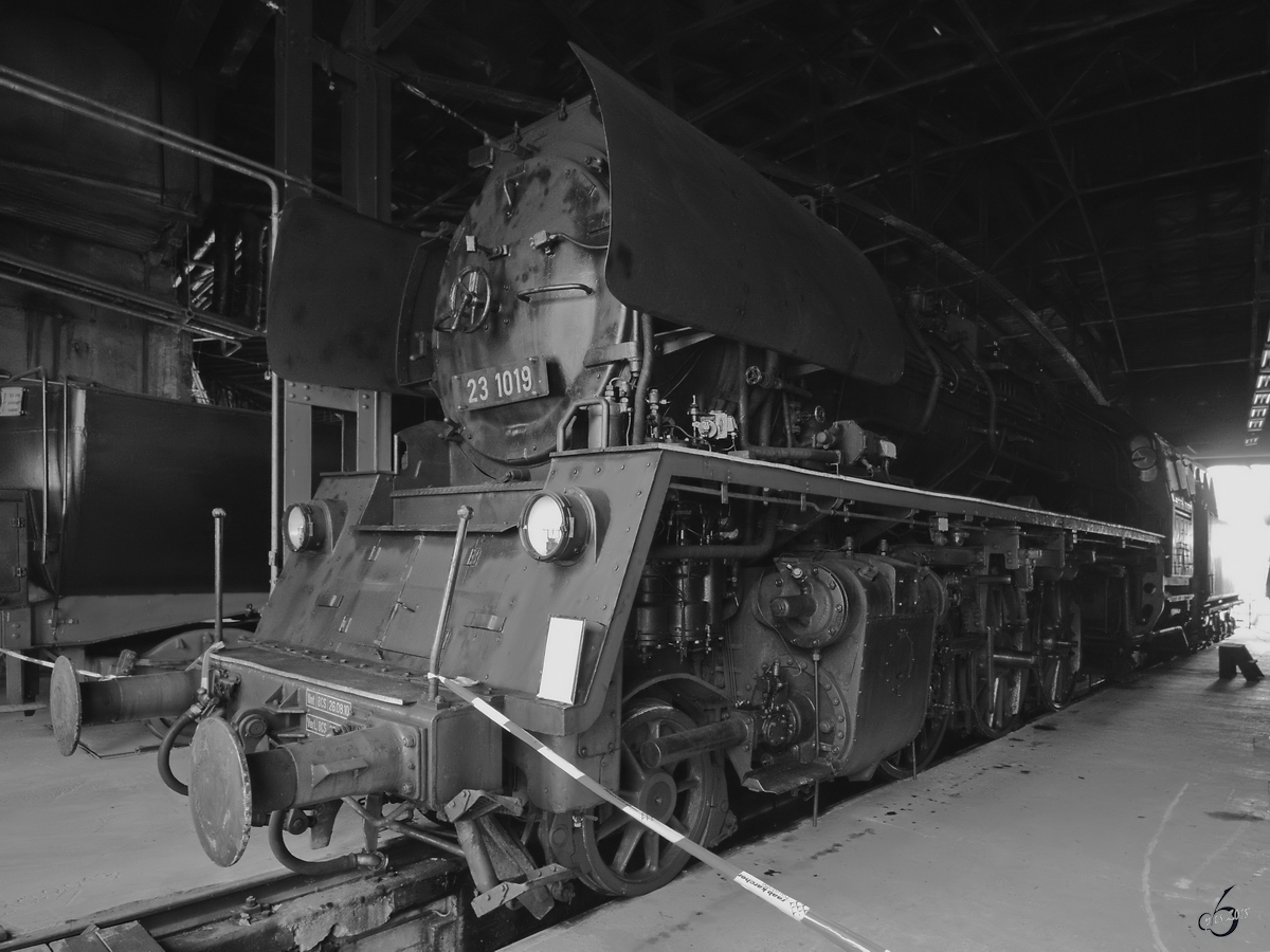Die Dampflokomotive 23 1019 Anfang April 2018 im Sächsischen Eisenbahnmuseum Chemnitz-Hilbersdorf.