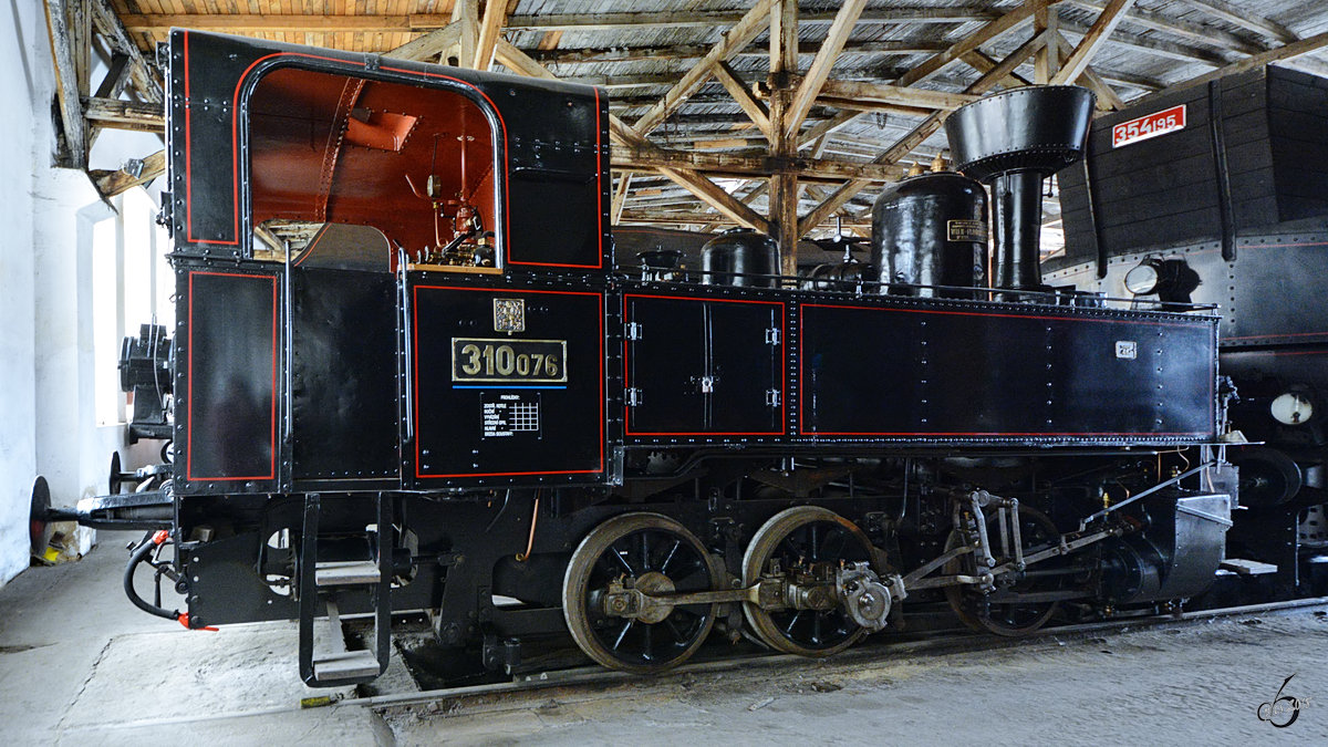 Die Dampflokomotive 310 076 Anfang April 2018 im Eisenbahnmuseum Lužná u Rakovníka.